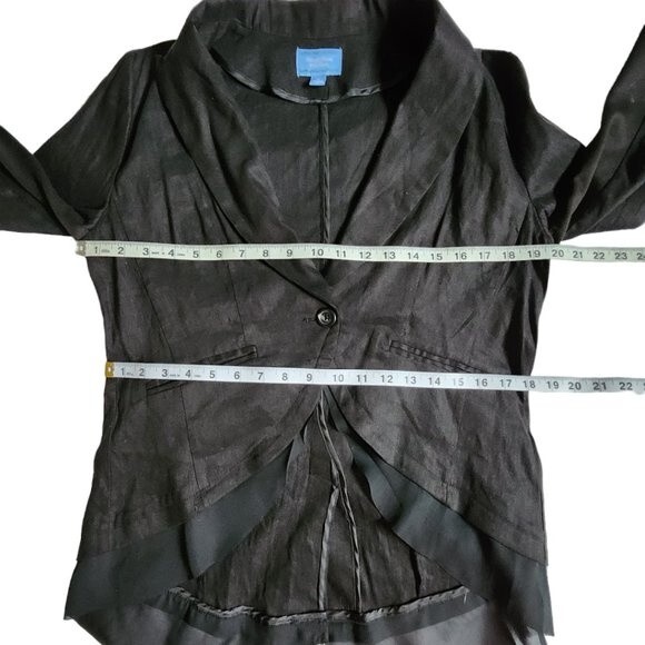 Simply Vera Vera Wang Black Linen Hi Lo 1 Button Blazer Jacket Size M - Picture 10 of 11